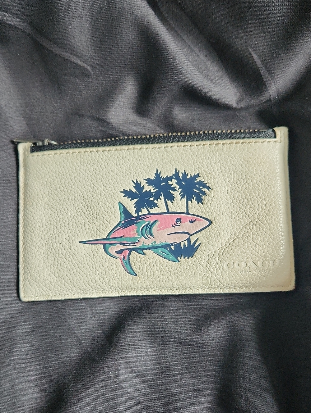 Coach Leather Zip Card Case with Pink Shark Print